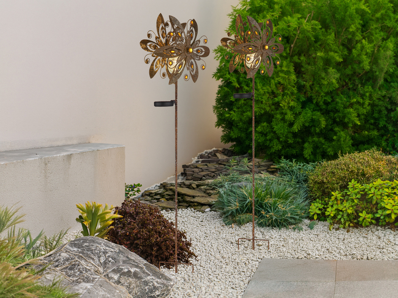 2er Set Solar Gartenstecker Windspiel mit Erdspieß Metall Rostoptik, Höhe 124cm