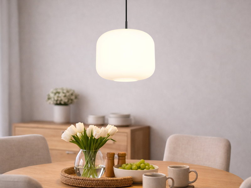 Kleine Pendelleuchte SIGNE einflammig mit Glas Lampenschirm Weiß Ø 25cm