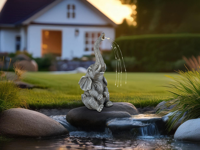 LED Deko Solarleuchte Elefantenlampe aus Kunststoff Grau, Höhe 32,5cm