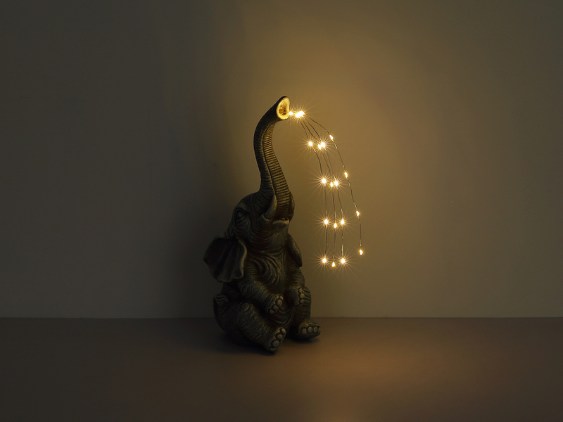 LED Deko Solarleuchte Elefantenlampe aus Kunststoff Grau, Höhe 32,5cm