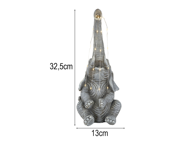 LED Deko Solarleuchte Elefantenlampe aus Kunststoff Grau, Höhe 32,5cm