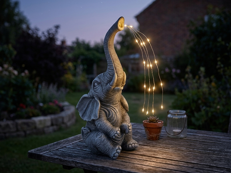 LED Deko Solarleuchte Elefantenlampe aus Kunststoff Grau, Höhe 32,5cm