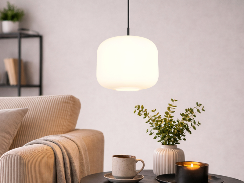 Kleine LED Pendelleuchte einflammig mit Glas Lampenschirm Weiß Ø 25cm