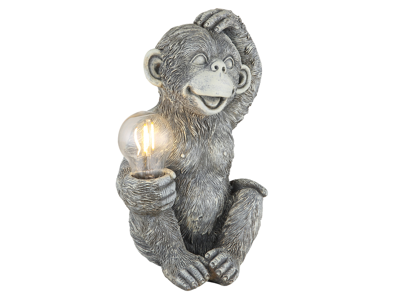 LED Deko Solarleuchte Affenlampe aus Kunststoff Grau, Höhe 27,5cm