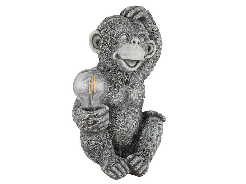 LED Deko Solarleuchte Affenlampe aus Kunststoff Grau, Höhe 27,5cm