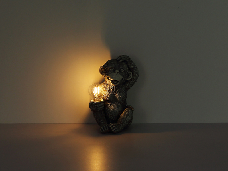 LED Deko Solarleuchte Affenlampe aus Kunststoff Grau, Höhe 27,5cm