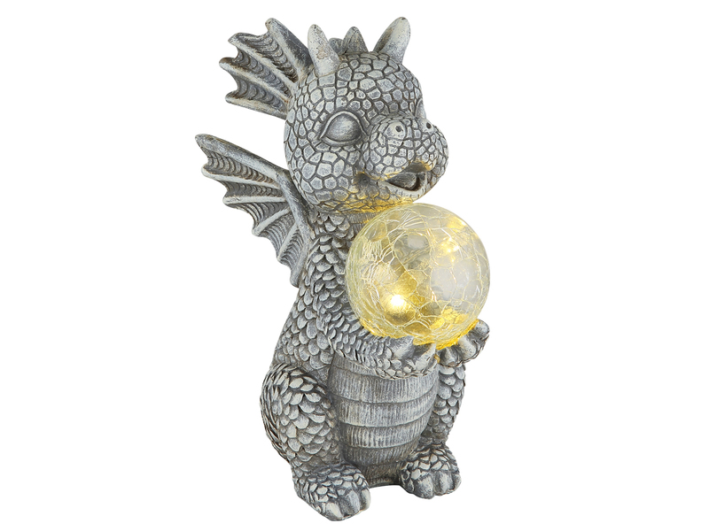 LED Deko Solarleuchte Drachenlampe aus Kunststoff Grau, Höhe 27,5cm