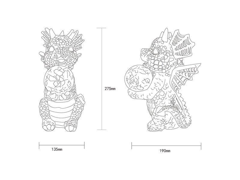 LED Deko Solarleuchte Drachenlampe aus Kunststoff Grau, Höhe 27,5cm