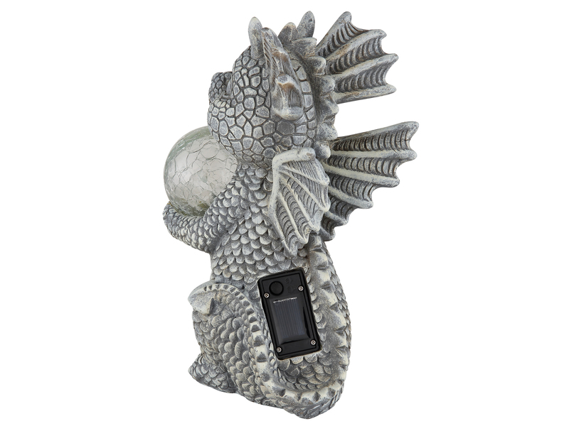 LED Deko Solarleuchte Drachenlampe aus Kunststoff Grau, Höhe 27,5cm