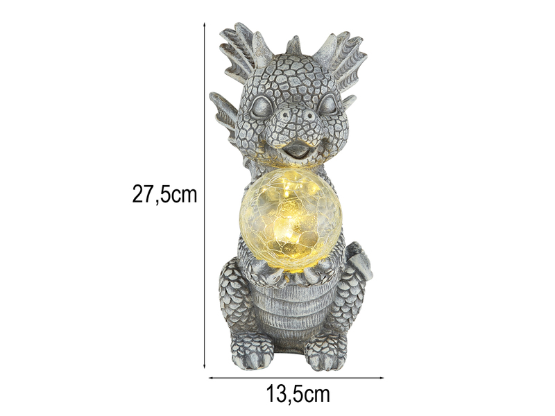 LED Deko Solarleuchte Drachenlampe aus Kunststoff Grau, Höhe 27,5cm