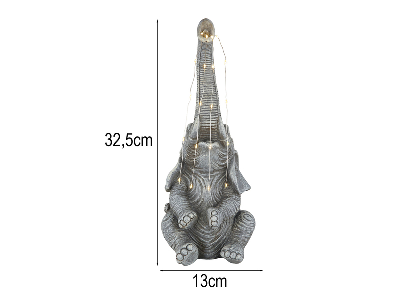 2er Set LED Deko Solarleuchten Elefantenlampen aus Kunststoff Grau, Höhe 32,5cm