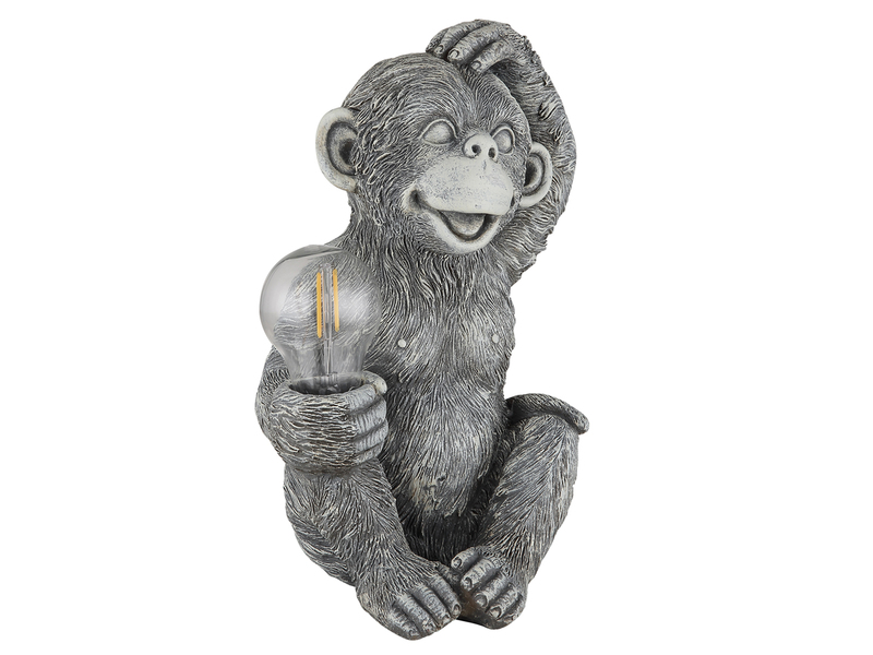 2er Set LED Deko Solarleuchten Affenlampen aus Kunststoff Grau, Höhe 27,5cm