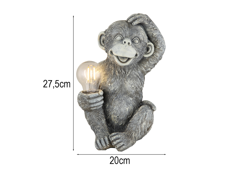 2er Set LED Deko Solarleuchten Affenlampen aus Kunststoff Grau, Höhe 27,5cm