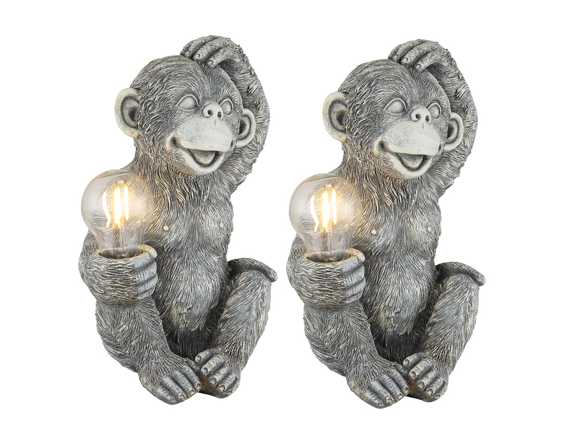 2er Set LED Deko Solarleuchten Affenlampen aus Kunststoff Grau, Höhe 27,5cm
