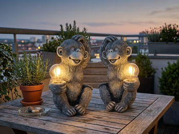 2er Set LED Deko Solarleuchten Affenlampen aus Kunststoff Grau, Höhe 27,5cm