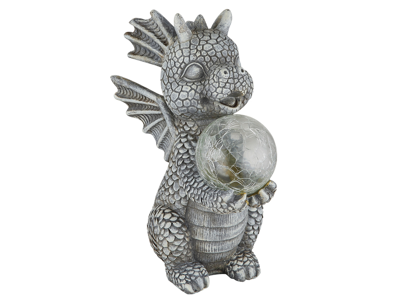 2er Set LED Deko Solarleuchten Drachenlampen aus Kunststoff Grau, Höhe 27,5cm