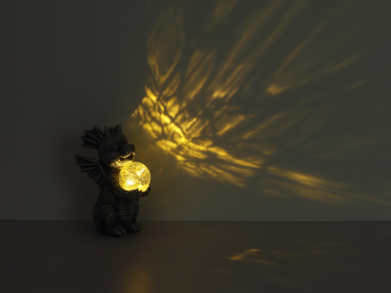 2er Set LED Deko Solarleuchten Drachenlampen aus Kunststoff Grau, Höhe 27,5cm