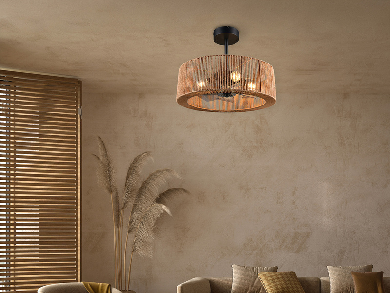 Große Boho Deckenleuchte SMILLUM mit Ventilator & Fernbedienung Ø 61cm