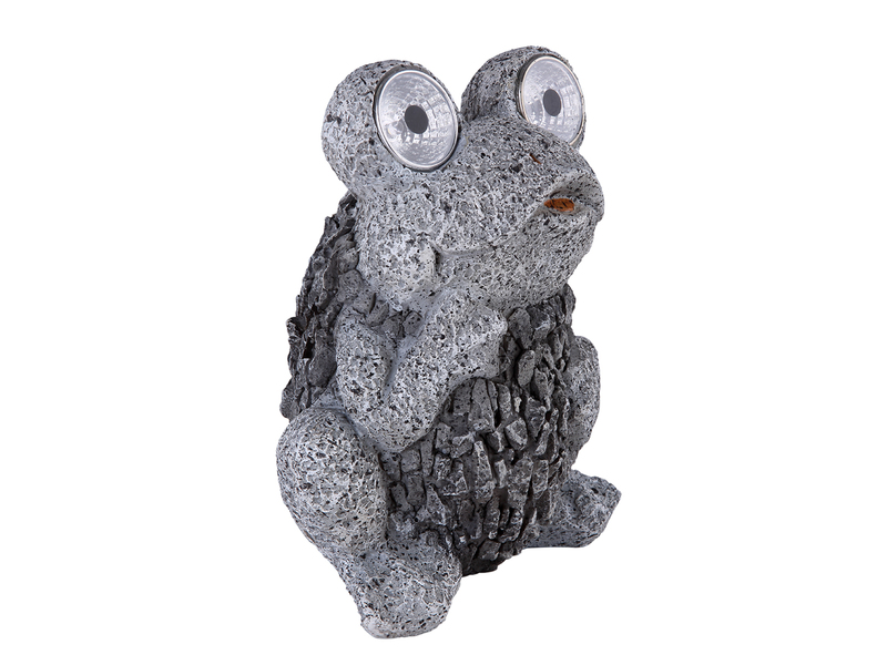 LED Deko Solarleuchte Froschlampe aus Kunststoff in Grau, Höhe 21cm