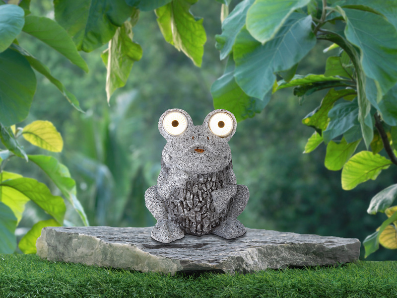 LED Deko Solarleuchte Froschlampe aus Kunststoff in Grau, Höhe 21cm