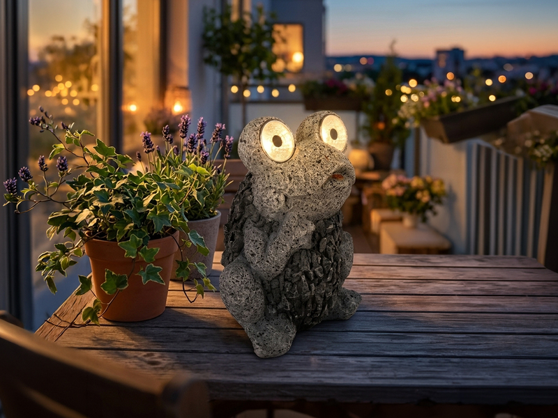 LED Deko Solarleuchte Froschlampe aus Kunststoff in Grau, Höhe 21cm