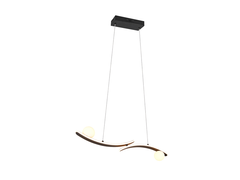 LED Pendelleuchte NAPOLI Schwarz, dimmbar mit 2 Glaskugeln, Breite 82cm