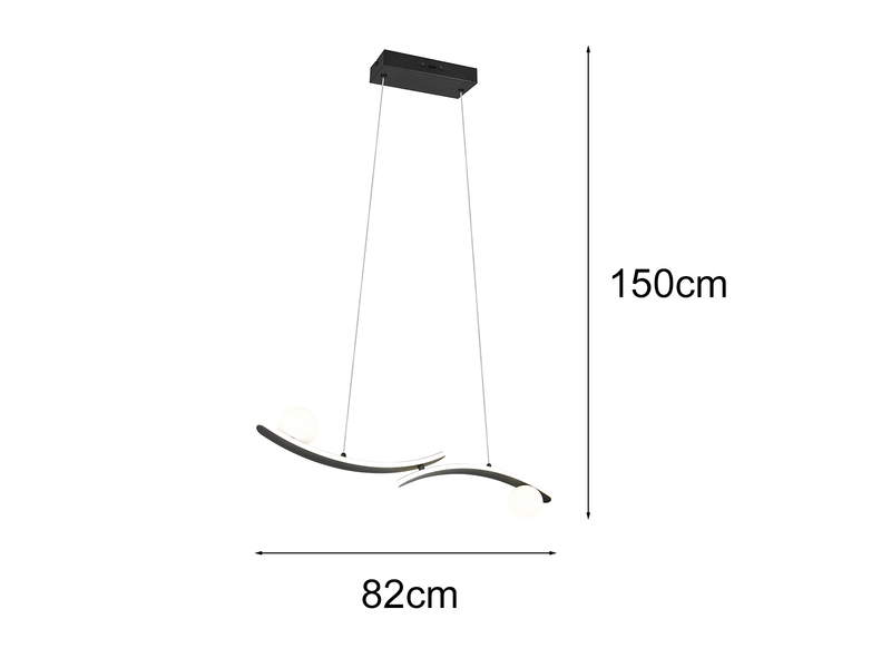 LED Pendelleuchte NAPOLI Schwarz, dimmbar mit 2 Glaskugeln, Breite 82cm