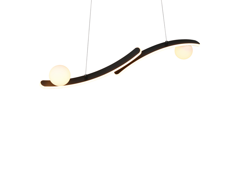 LED Pendelleuchte NAPOLI Schwarz, dimmbar mit 2 Glaskugeln, Breite 82cm
