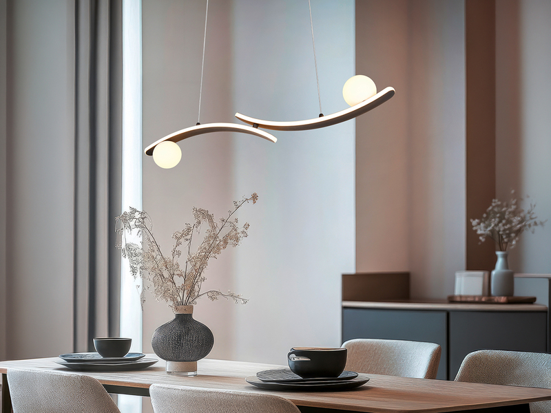 LED Pendelleuchte NAPOLI Schwarz, dimmbar mit 2 Glaskugeln, Breite 82cm