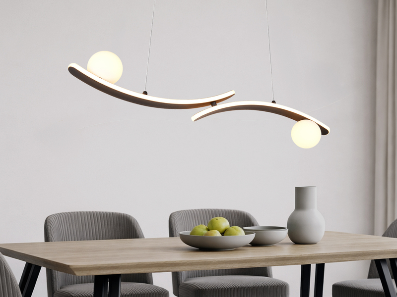 LED Pendelleuchte NAPOLI Schwarz, dimmbar mit 2 Glaskugeln, Breite 82cm