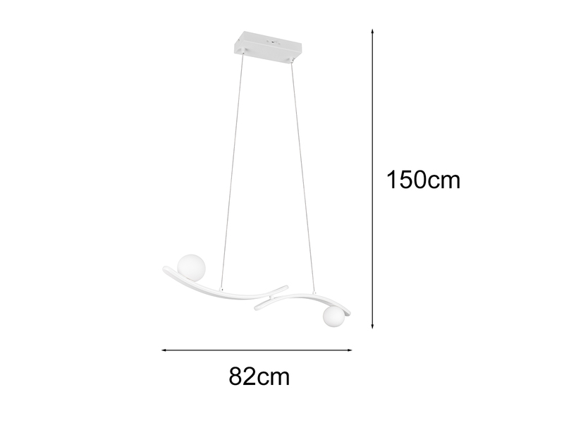 LED Pendelleuchte NAPOLI Weiß, dimmbar mit 2 Glaskugeln, Breite 82cm