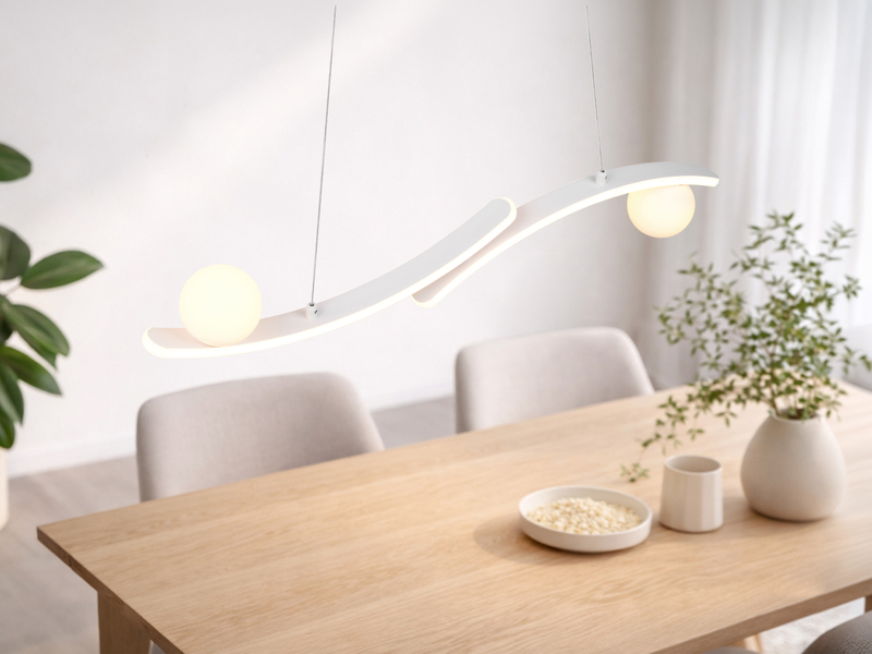 LED Pendelleuchte NAPOLI Weiß, dimmbar mit 2 Glaskugeln, Breite 82cm