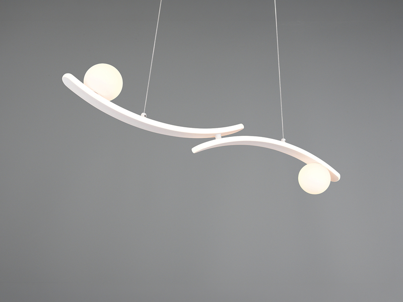 LED Pendelleuchte NAPOLI Weiß, dimmbar mit 2 Glaskugeln, Breite 82cm