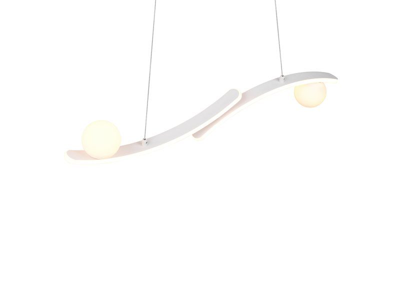 LED Pendelleuchte NAPOLI Weiß, dimmbar mit 2 Glaskugeln, Breite 82cm