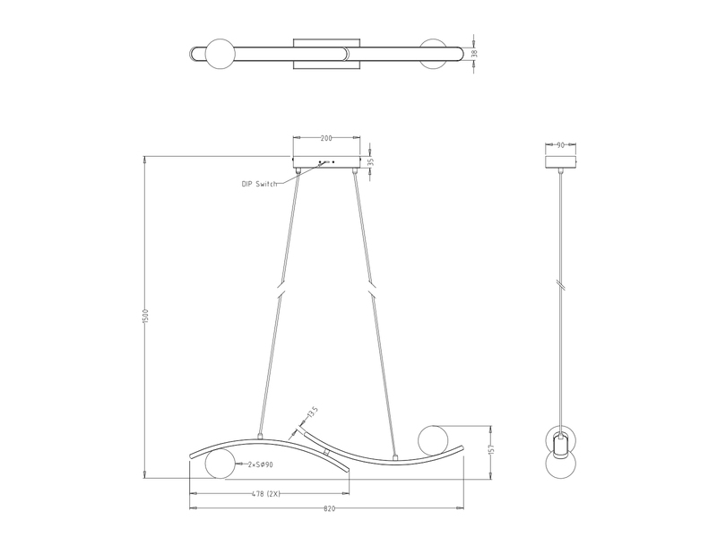 LED Pendelleuchte NAPOLI Weiß, dimmbar mit 2 Glaskugeln, Breite 82cm