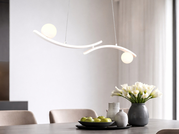LED Pendelleuchte NAPOLI Weiß, dimmbar mit 2 Glaskugeln, Breite 82cm