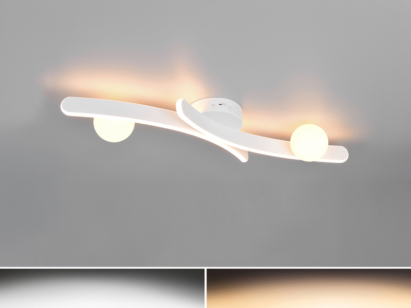 Moderne LED Deckenleuchte NAPOLI Weiß, dimmbar mit 2 Glaskugeln, Breite 70cm