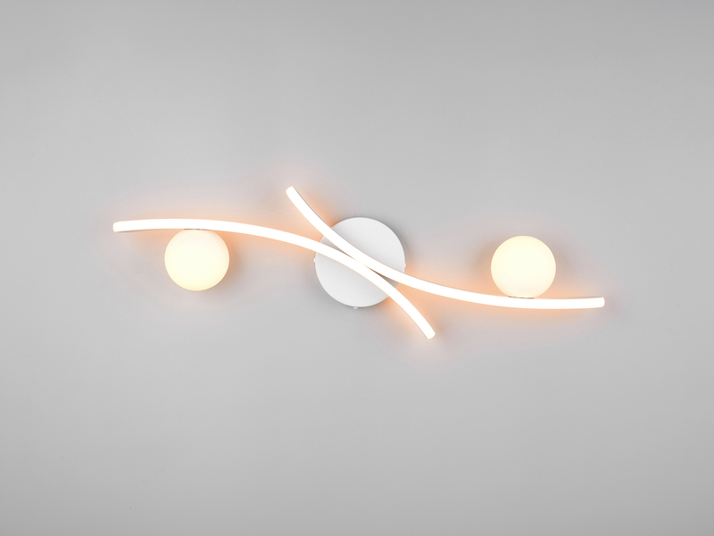 Moderne LED Deckenleuchte NAPOLI Weiß, dimmbar mit 2 Glaskugeln, Breite 70cm