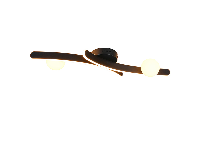 Moderne LED Deckenleuchte NAPOLI Schwarz, dimmbar mit 2 Glaskugeln, Breite 70cm