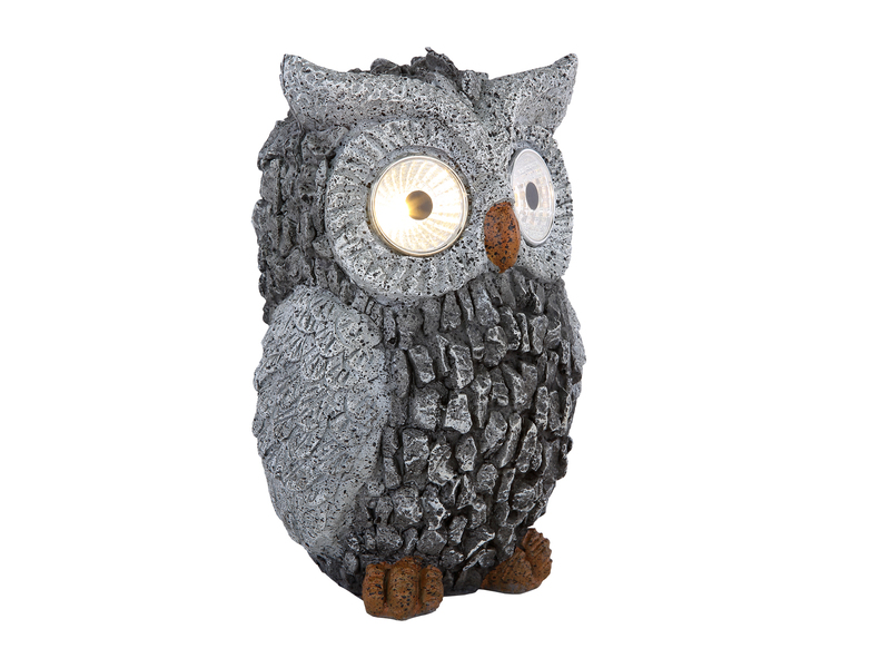 LED Deko Solarleuchte Eulenlampe aus Kunststoff in Grau, Höhe 19,5cm