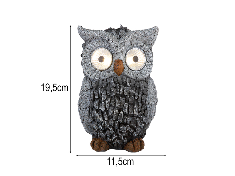 LED Deko Solarleuchte Eulenlampe aus Kunststoff in Grau, Höhe 19,5cm