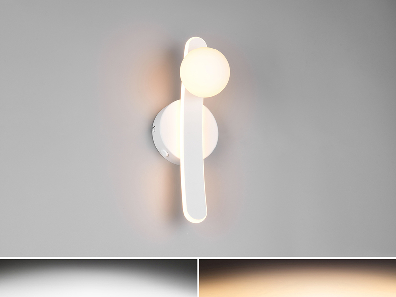 LED Wandleuchte NAPOLI Weiß mit Schalter & Glaskugel, Höhe 34,5cm