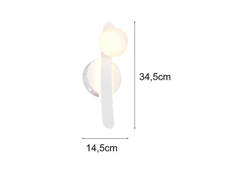 LED Wandleuchte NAPOLI Weiß mit Schalter & Glaskugel, Höhe 34,5cm