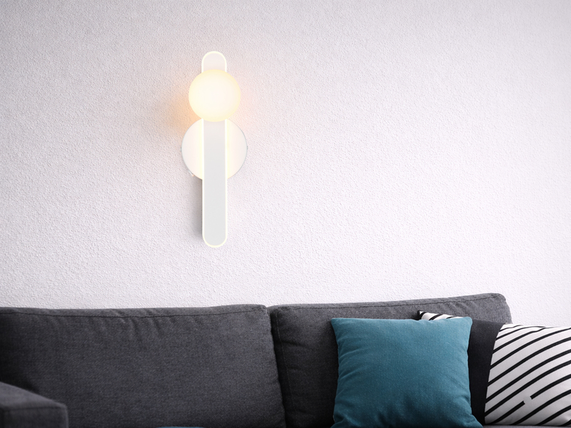 LED Wandleuchte NAPOLI Weiß mit Schalter & Glaskugel, Höhe 34,5cm