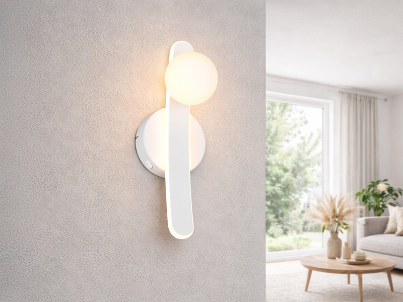LED Wandleuchte NAPOLI Weiß mit Schalter & Glaskugel, Höhe 34,5cm