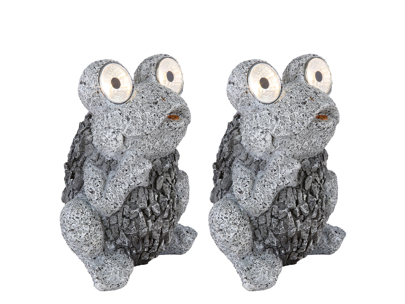 2er Set LED Deko Solarleuchten Froschlampen Kunststoff Grau, Höhe 21cm