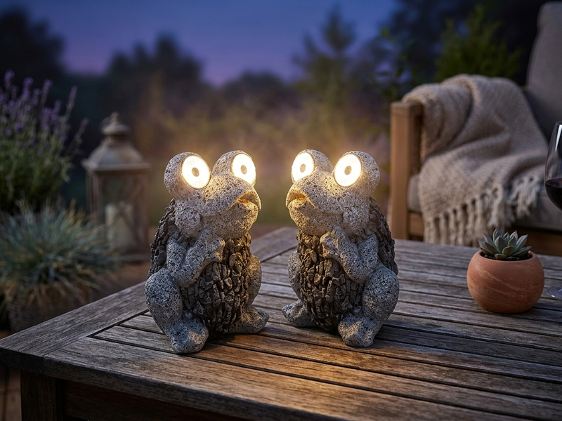 2er Set LED Deko Solarleuchten Froschlampen Kunststoff Grau, Höhe 21cm