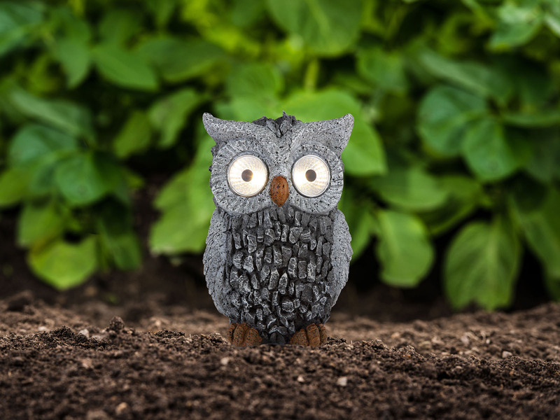 2er Set LED Deko Solarleuchten Eulenlampen Kunststoff Grau, Höhe 19,5cm