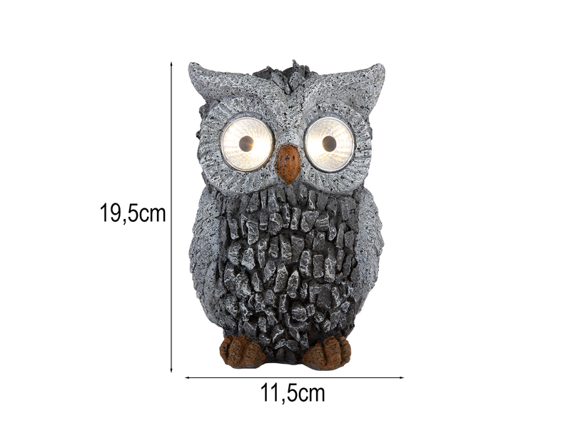 2er Set LED Deko Solarleuchten Eulenlampen Kunststoff Grau, Höhe 19,5cm