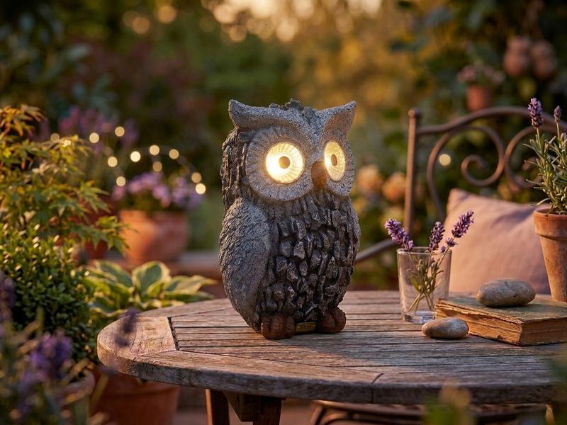 2er Set LED Deko Solarleuchten Eulenlampen Kunststoff Grau, Höhe 19,5cm